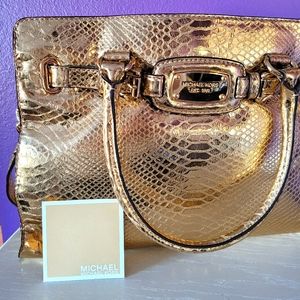 NWOT Michael Kors Metallic Embossed Leather Satche